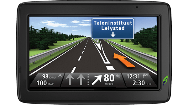 Taleninstituut in Lelystad - Goed op weg met Dagnall Talen Screenshot navigatiesysteem met tekst Taleninstituut Lelystad aangegeven - in kleur op transparante achtergrond - 600 * 337 pixels